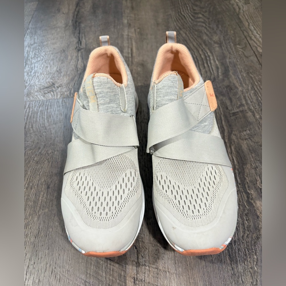 Women's Slip-On Athletic Sneakers in Light Gray and Peach